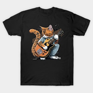 Cat Playing Guitar Vintage T-Shirt